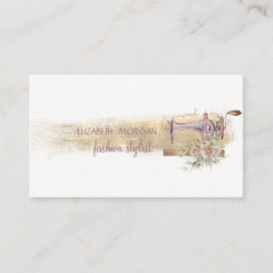 Carte De Visite Machine à coudre Faux pinceau en feuille d'or,Blan
