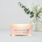 Carte De Visite Machine à coudre fleur aquarelle Rayure dorée (Debout devant)