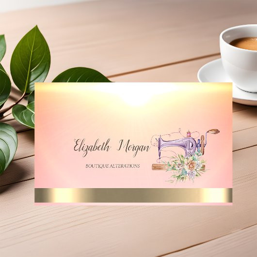 Carte De Visite Machine à coudre fleur aquarelle Rayure dorée