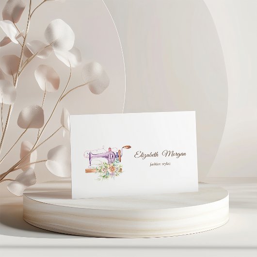 Carte De Visite Machine à coudre florale à aquarelle simple