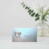 Carte De Visite Machine à coudre florale professionnelle bleue (Debout devant)
