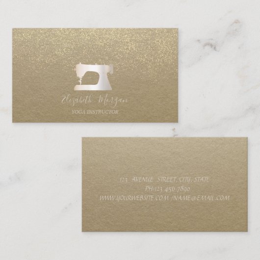Carte De Visite Machine à coudre Kraft rustique Confetti or (Devant / Derrière)