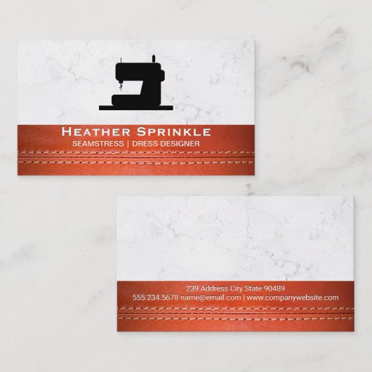 Carte De Visite Machine à coudre | | Marbre | Plan en cuir (Devant / Derrière)