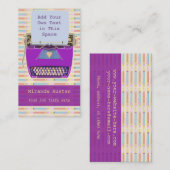 Carte De Visite Machine à écrire pourpre d'auteur d'auteur rétro (Devant / Derrière)