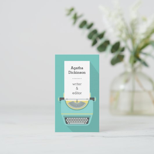 Carte De Visite Machine à écrire professionnelle turquoise jaune r (Debout devant)