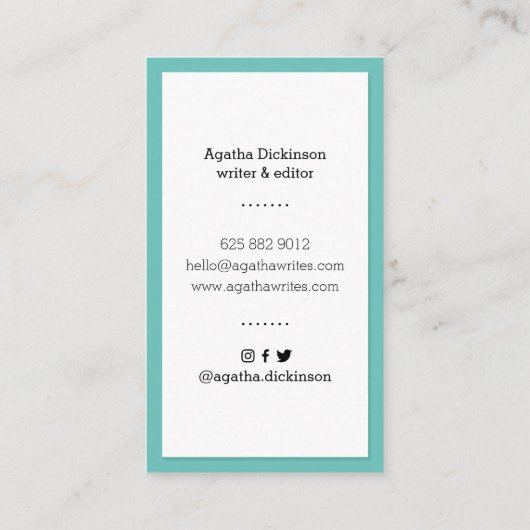 Carte De Visite Machine à écrire professionnelle turquoise jaune r (Dos)