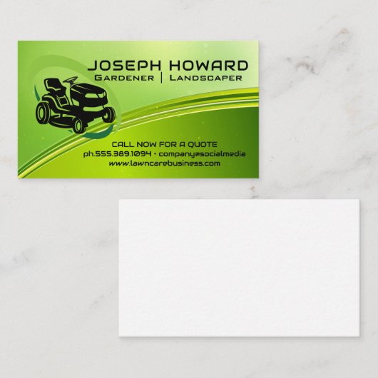 Carte De Visite Machine à gazon assise | Arrière - plan vert (Devant / Derrière)