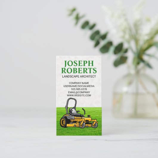 Carte De Visite Machine à gazon assise | Couper l'herbe (Debout devant)