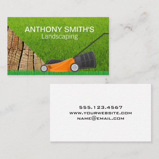 Carte De Visite Machine à gazon | Herbe | Paysage en bois (Devant / Derrière)
