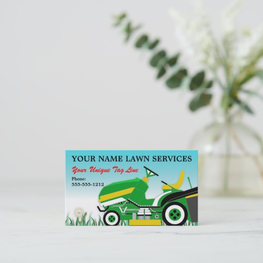 Carte De Visite Machine à gazon | Paysage | Service d'entretien du (Debout devant)