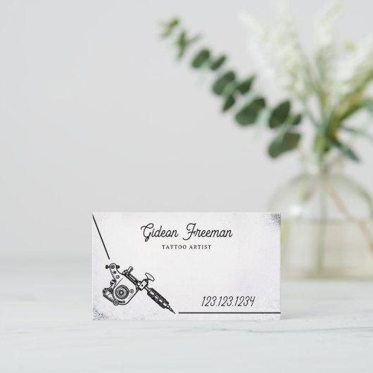 Carte De Visite Machine de tatouage noir et blanc élégant (Debout devant)