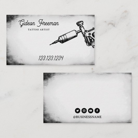 Carte De Visite Machine de tatouage noir et blanc foncé (Devant / Derrière)