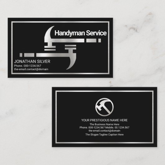 Carte De Visite Macho Argent Handyman Hammers Constructeur de cadr (Devant / Derrière)