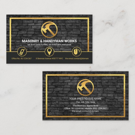 Carte De Visite Maçonnerie en brique gris Mur Or Frame Constructio (Devant / Derrière)