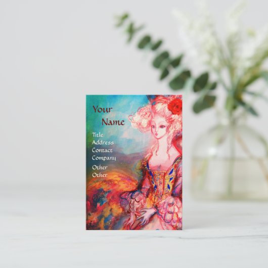 Carte De Visite MADAME POMPADOUR Beauté Mode Cheveux Jaune Bleu (Debout devant)