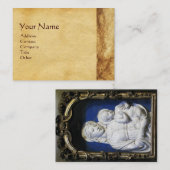 CARTE DE VISITE MADONNA AVEC ENFANT, PARCHEMENT ANTIQUE (Devant / Derrière)