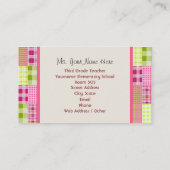 Carte De Visite Madras a inspiré le plaid/professeur rose d'école (Dos)
