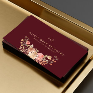 Carte De Visite Magasin de fleurs élégant floral bordeaux fleurist