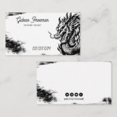 Carte De Visite Magasin de tatouage de dragon noir et blanc élégan (Devant / Derrière)