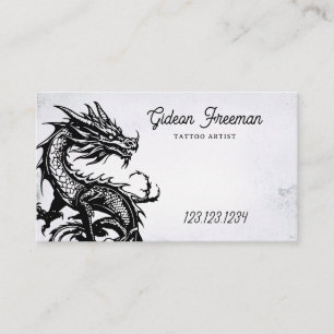 Carte De Visite Magasin de tatouage de dragon noir et blanc foncé