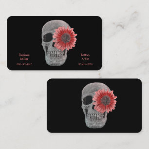 Carte De Visite Magasin de tatouage gothique crâne noir orange mar