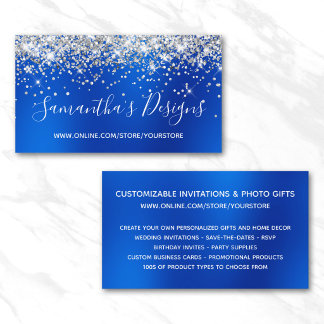 Carte De Visite Magasin en ligne Blur Bleu Royal Pailleté Argent