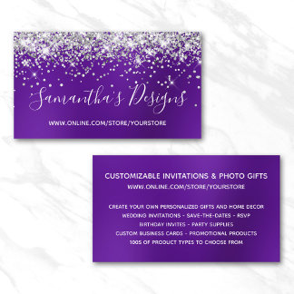 Carte De Visite Magasin en ligne Indigo Violet Pailleté Argent Flo