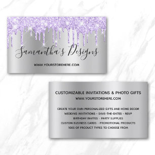 Carte De Visite Magasin en ligne Lavande Paillettes Gouttes Ombre
