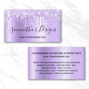 Carte De Visite Magasin en ligne Pale Lavender Glitter Drips Ombre
