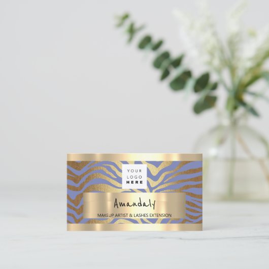 Carte De Visite Magasinez QR CODE Logo Métallic Gold, Bleu clair (Debout devant)