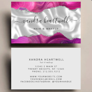 Carte De Visite Magenta Agate Paillettes Argent Luxe Styliste