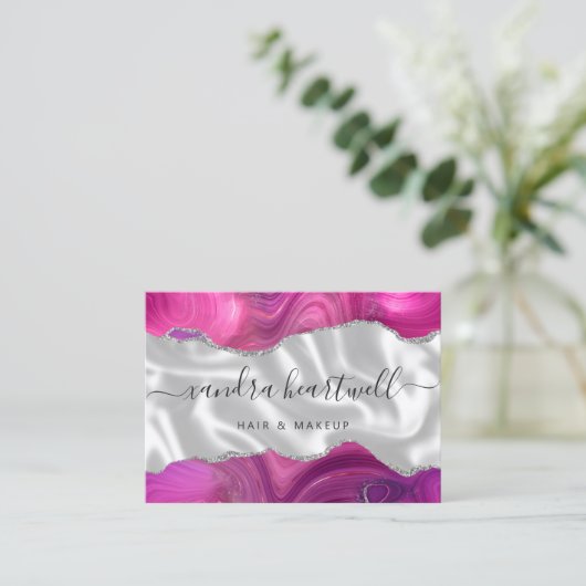 Carte De Visite Magenta Agate Parties scintillant Argent Luxe (Debout devant)