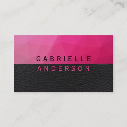 Carte De Visite Magenta géométrique | Cuir noir Lux (Devant)