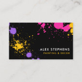 Carte De Visite Magenta Jaune Violet Noir Paint Splatter (Devant)