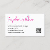 Carte De Visite Magenta Lines Photo Signature Script QR Code (Dos)