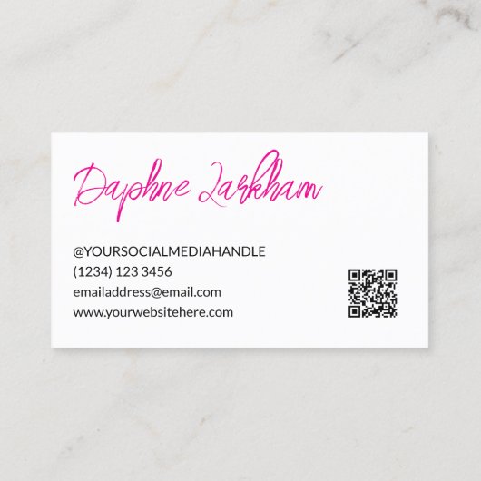 Carte De Visite Magenta Lines Photo Signature Script QR Code (Dos)