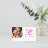 Carte De Visite Magenta Lines Photo Signature Script QR Code (Debout devant)