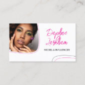 Carte De Visite Magenta Lines Photo Signature Script QR Code (Devant)