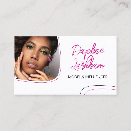 Carte De Visite Magenta Lines Photo Signature Script QR Code (Devant)