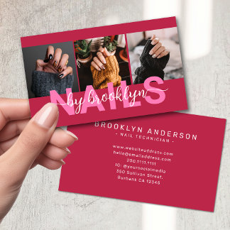 Carte De Visite Magenta Modern Photo Typographie Clou Artiste