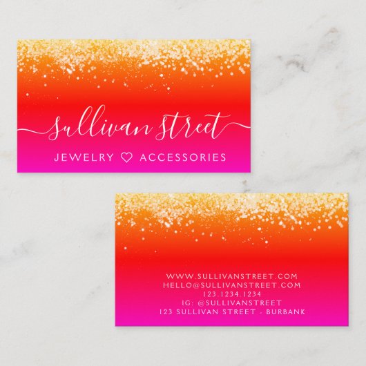 Carte De Visite Magenta Orange Parties scintillant holographique B (Devant / Derrière)