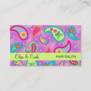 Carte De Visite Magenta Pink Lime Green Moderne Motif Paisley
