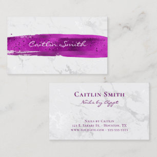 Carte De Visite Magenta Purple Brush Stroke Blanc Foil Marbre