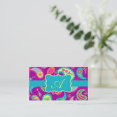 Carte De Visite Magenta Purple Turquoise Moderne Paisley Monogramm (Debout devant)
