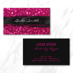 Carte De Visite Magenta Rose Confetti Pailletés Traits de Pinceau 