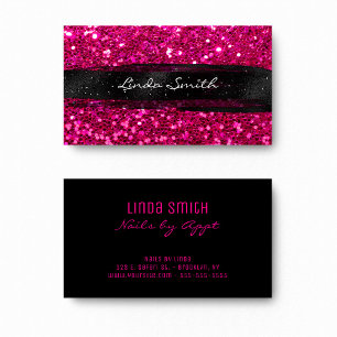 Carte De Visite Magenta Rose Confetti Pailletés Traits de Pinceau 