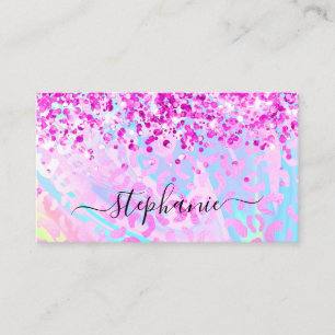 Carte De Visite Magenta Rose Pailleté Léopard Iridescent