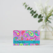 Carte De Visite Magenta Rose Turquoise moderne Motif Paisley (Debout devant)