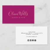 Carte De Visite Magenta Script manuscrit Social Media Icônes (Devant / Derrière)