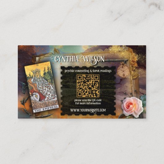 Carte De Visite Magic Psychic Tarot Reader QR Code Photo (Dos)